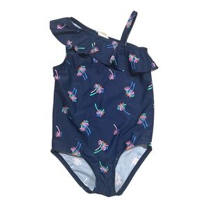 OshKosh‎ B'gosh Toddler Swimsuit Navy Blue w/ Bright Palm Trees Off-Shoulder, 2T
